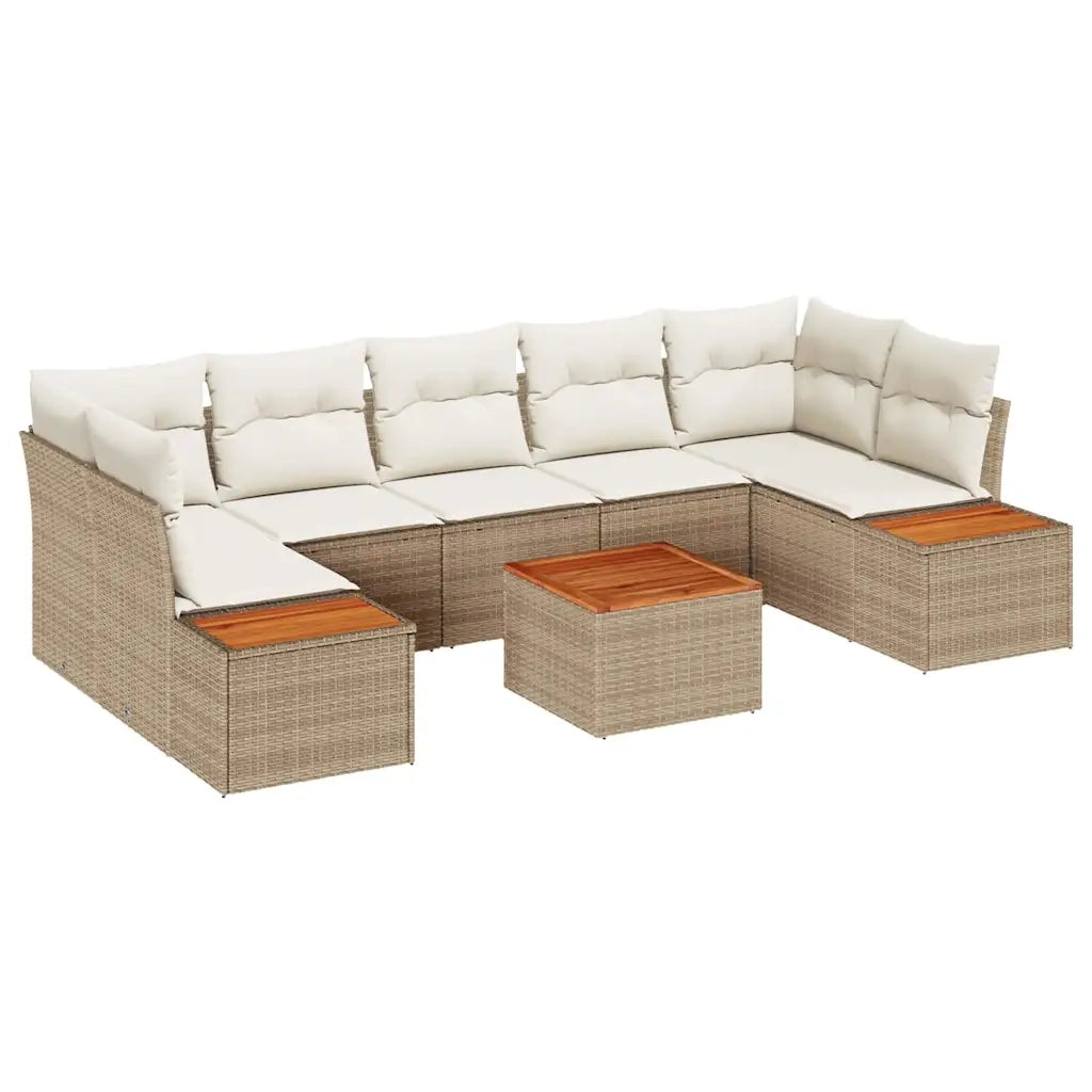 Set Divano da Giardino con cuscino 8 pcs Beige Poly Rattan