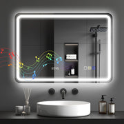 Specchio da Bagno con Bluetooth e Illuminazione LED ¨C Minimal ¨C Argento 50x70 cm
