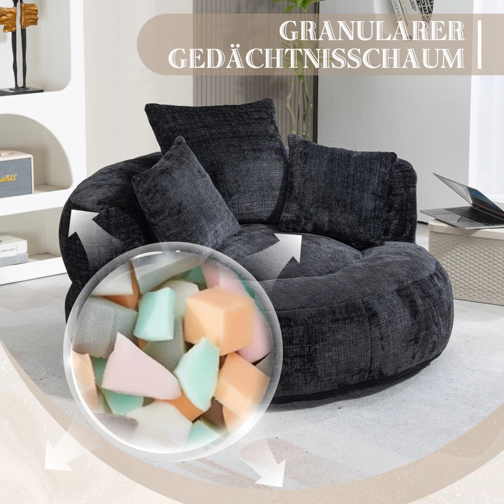 POLTRONA Relax 108x108x52 cm in Chenille Nera con Braccioli