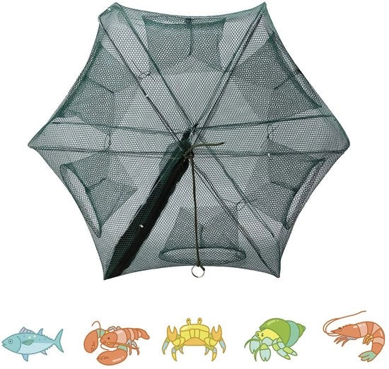 Retrattile Visnetto Portatile 360° - Rastrello per Crostacei - Gamberi/Crabi/Caridi - Fusto in Nylon Duraturo - 6 Fori - Facile da Utilizzare - Rastrello per Pesci