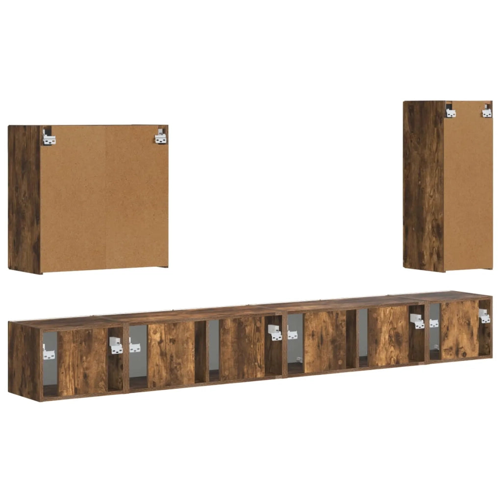 Set di Mobiletto da TV a Parete 6 pz-Credenza per TV sospesa Rovere fum¨¦