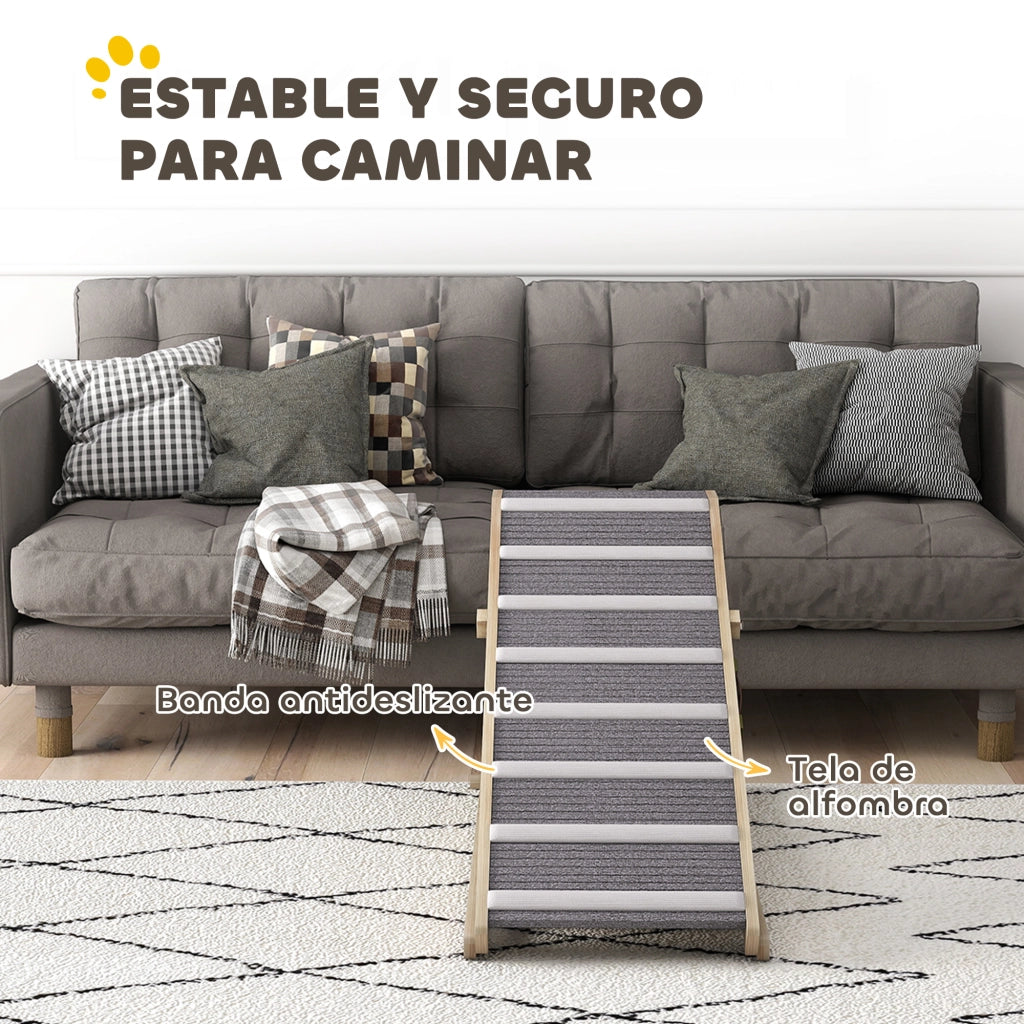 Rampa per Cani Pieghevole Regolabile in Altezza 41-60 cm con Tappetino Antiscivolo ¨C Minimal ¨C Legno