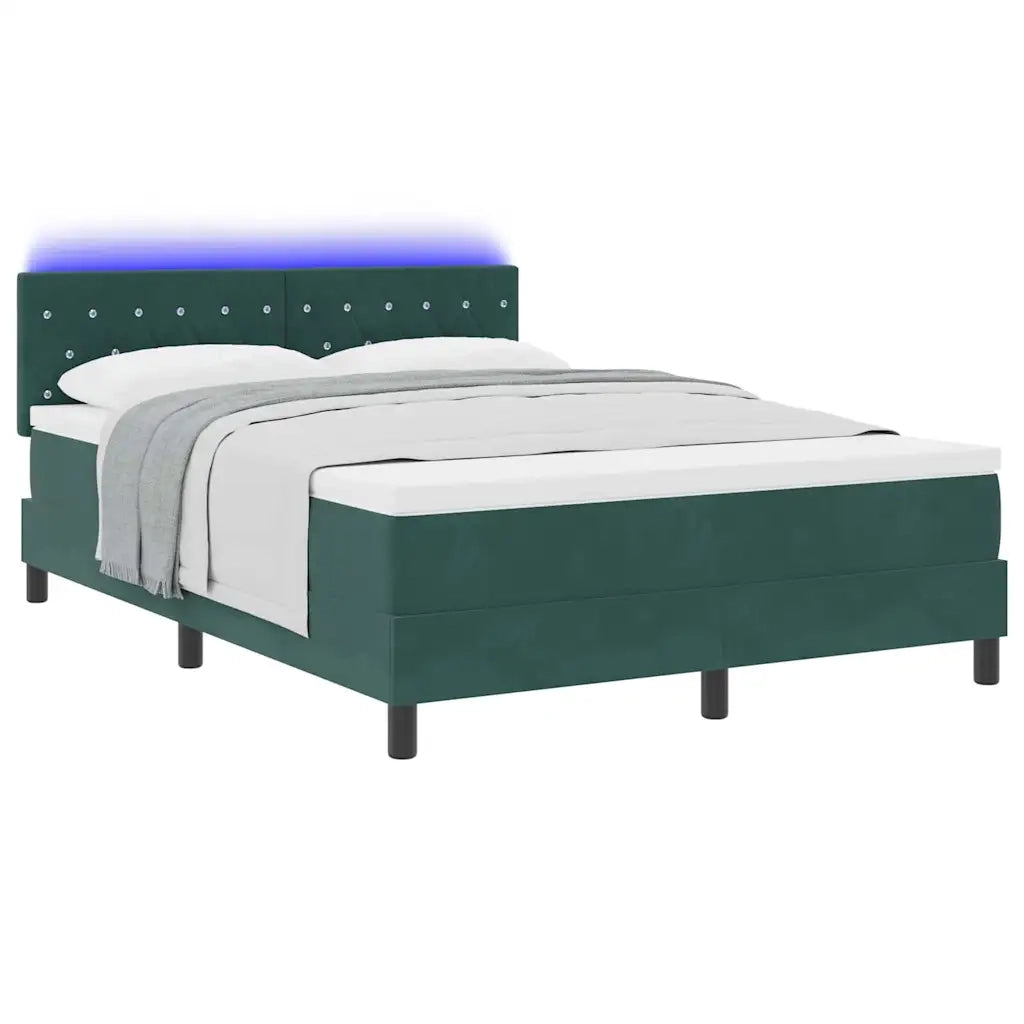 Letto a Sorgente LED con led Verde Scuro 140 x 190 cm Velluto 3342587