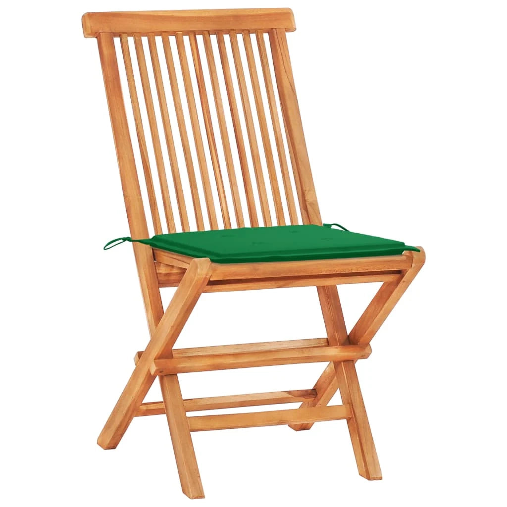 Set da bistrot da giardino composto da 3 pezzi mobili da esterno per patio con cuscini verde legno massello di teak 02_0013518