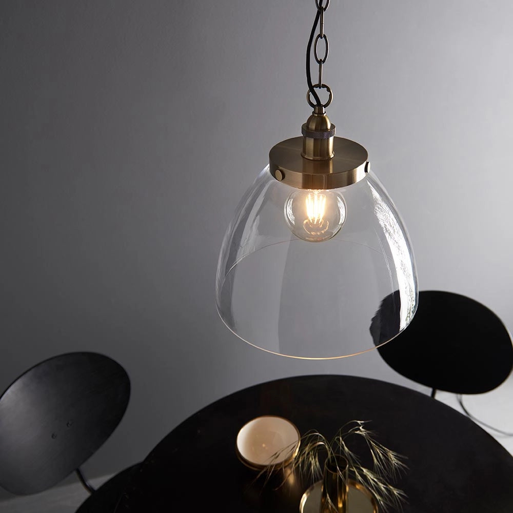 Lampada a sospensione industriale ottone antico E27 Endon