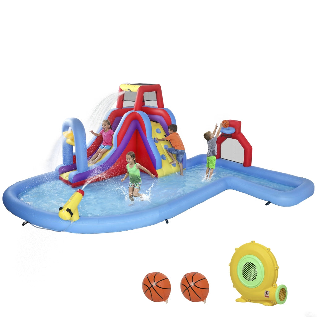 Castello gonfiabile per piscina con soplador 550W ¨C zephmum ¨C scivolo, parete arrampicata, canestro, porta