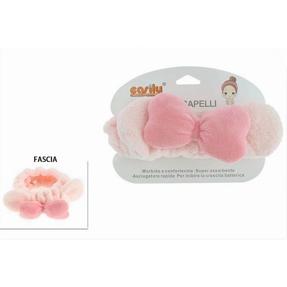 Trade Shop - Fascia Capelli Doccia Shampoo Trucco Spugna Con Orecchie Fiocco 3 Colori 10739 -