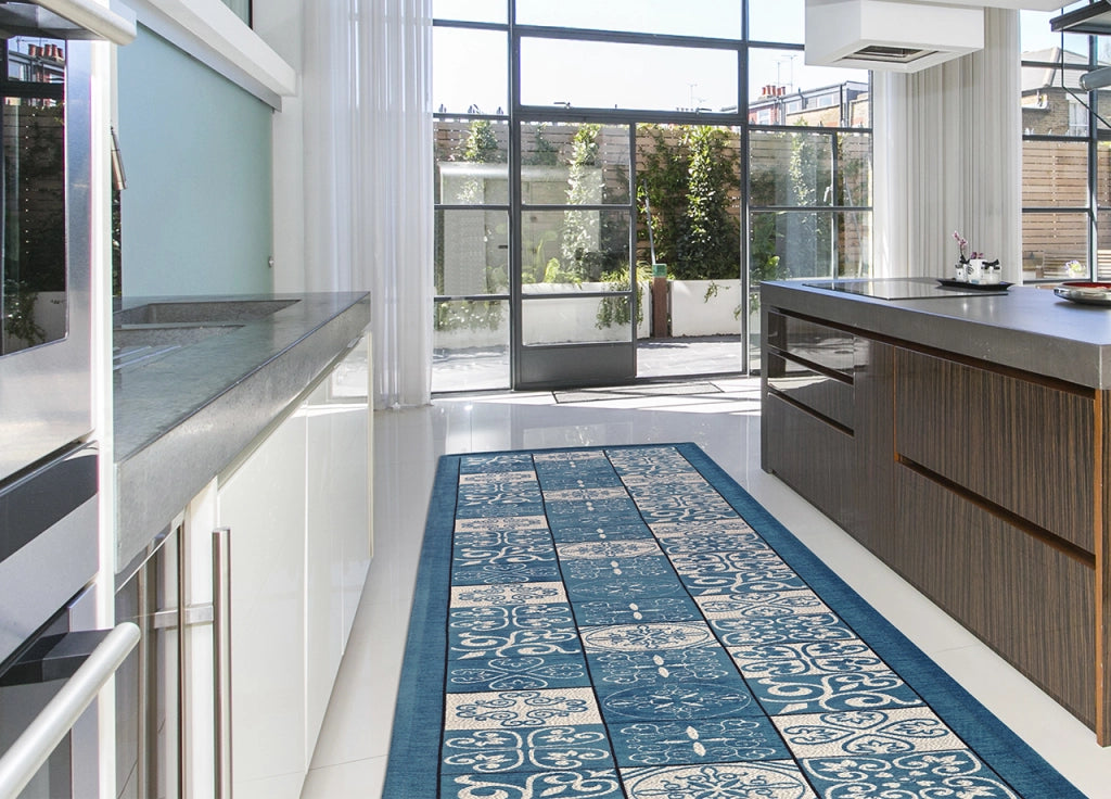 Tappeto Passatoia Runner Cucina Antiscivolo Lavabile Disegno Maiolica Suardi - 55x80 - Blu