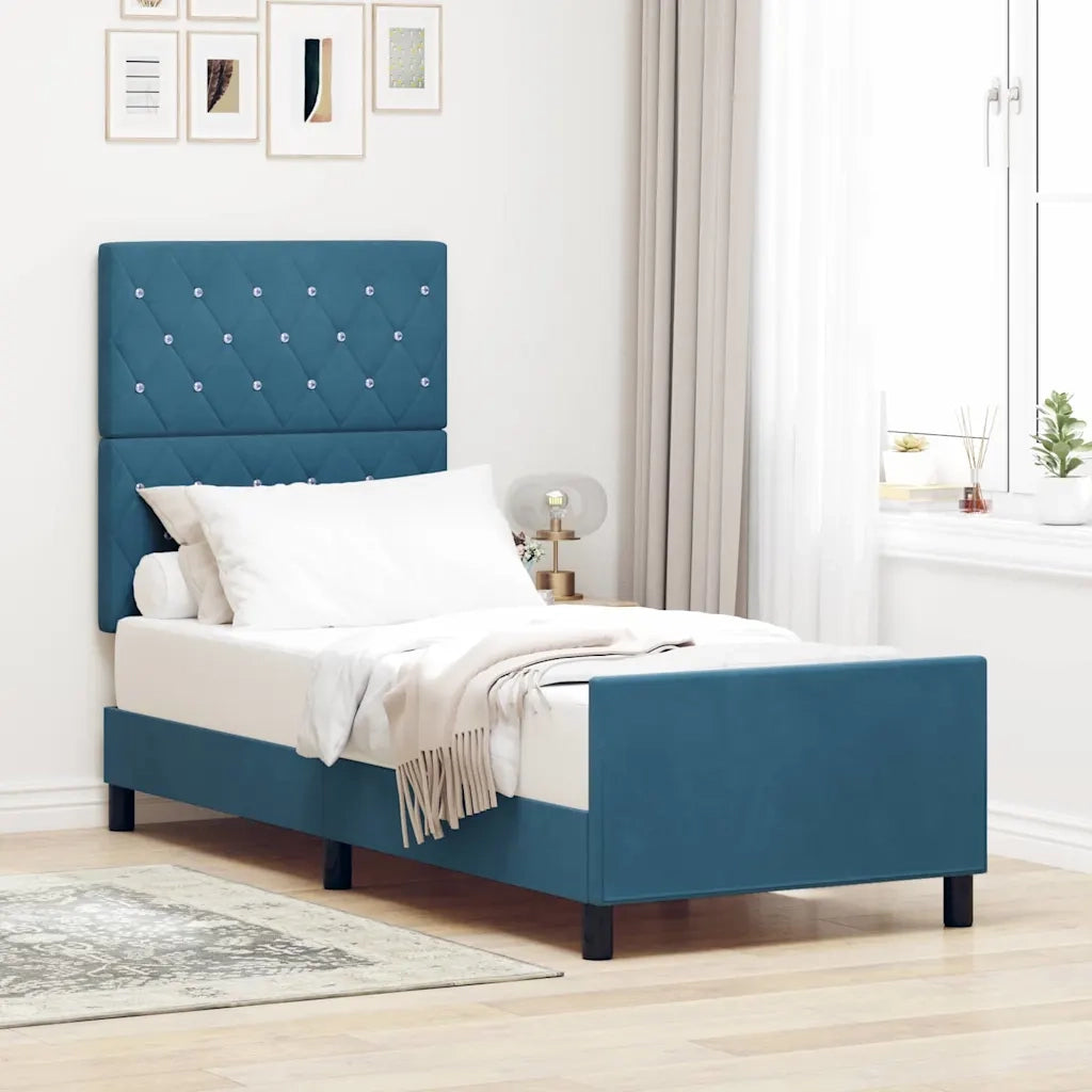 Letto a molle con testiera Blu Scuro 80 x 200 cm Velluto