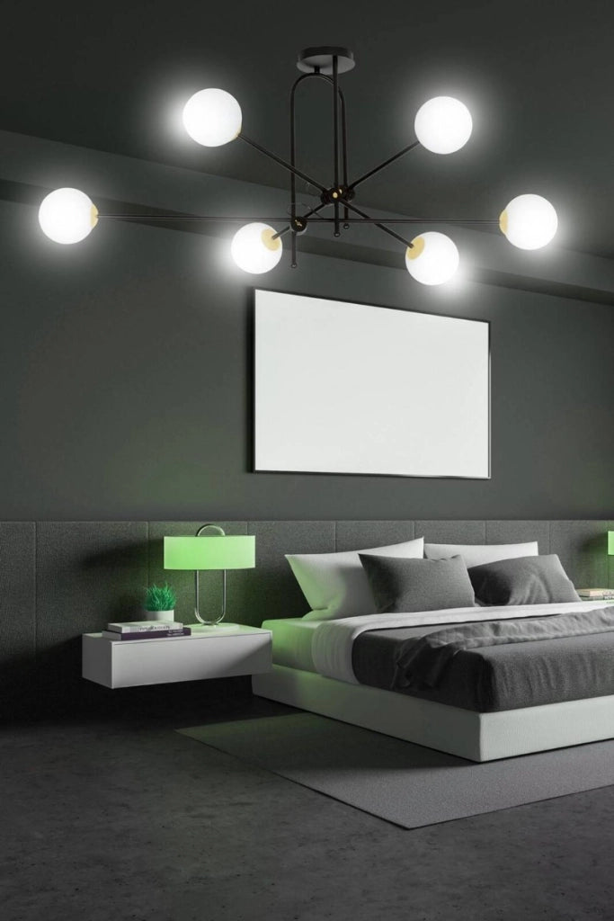 Lampadario nero oro 6xE14 sfere vetro DIARF Emibig