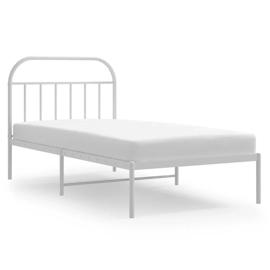 Letto singolo | Letto per adulti | Giroletto con Testiera Metallo Bianco 100x200 cm