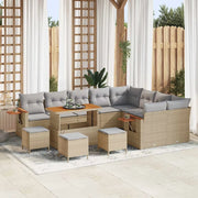 Set Divano da Giardino 14 pcs Beige e Grigio Chiaro polyrattan
