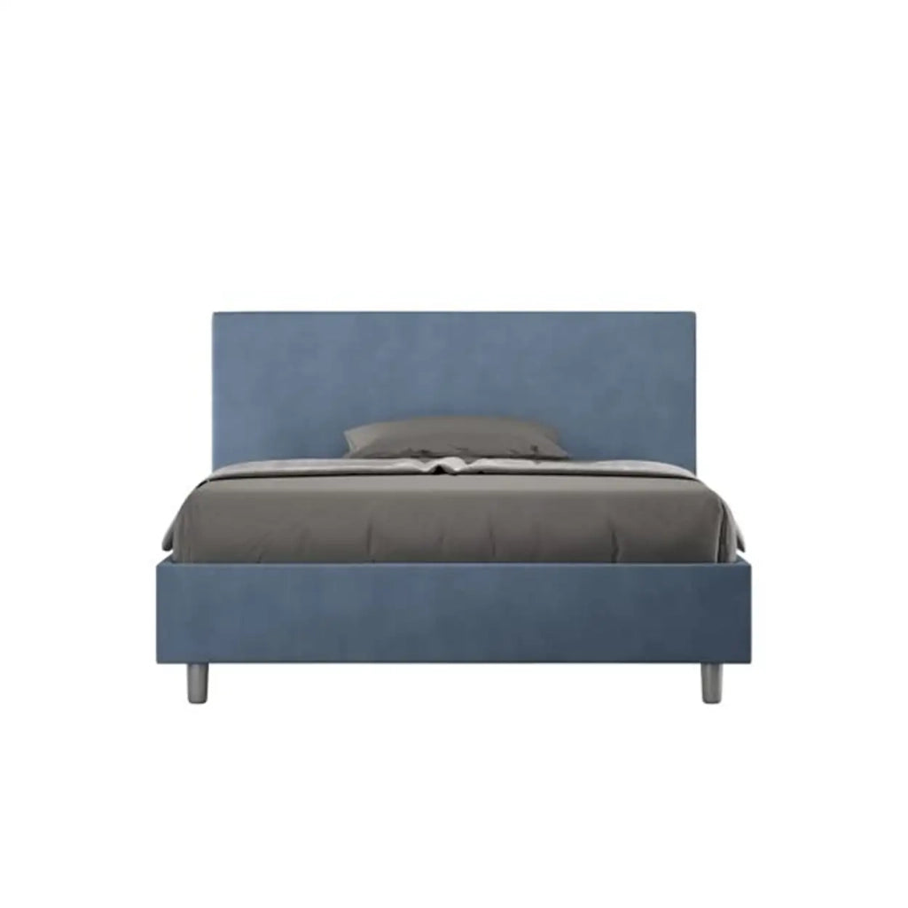 Letto matrimoniale francese contenitore imbottito 140x210 microfibra blu Adele
