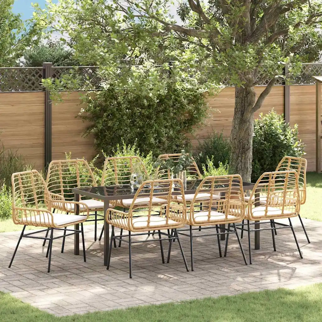 Set da Pranzo per Giardino 9 pcs Marrone polyrattan 3380868