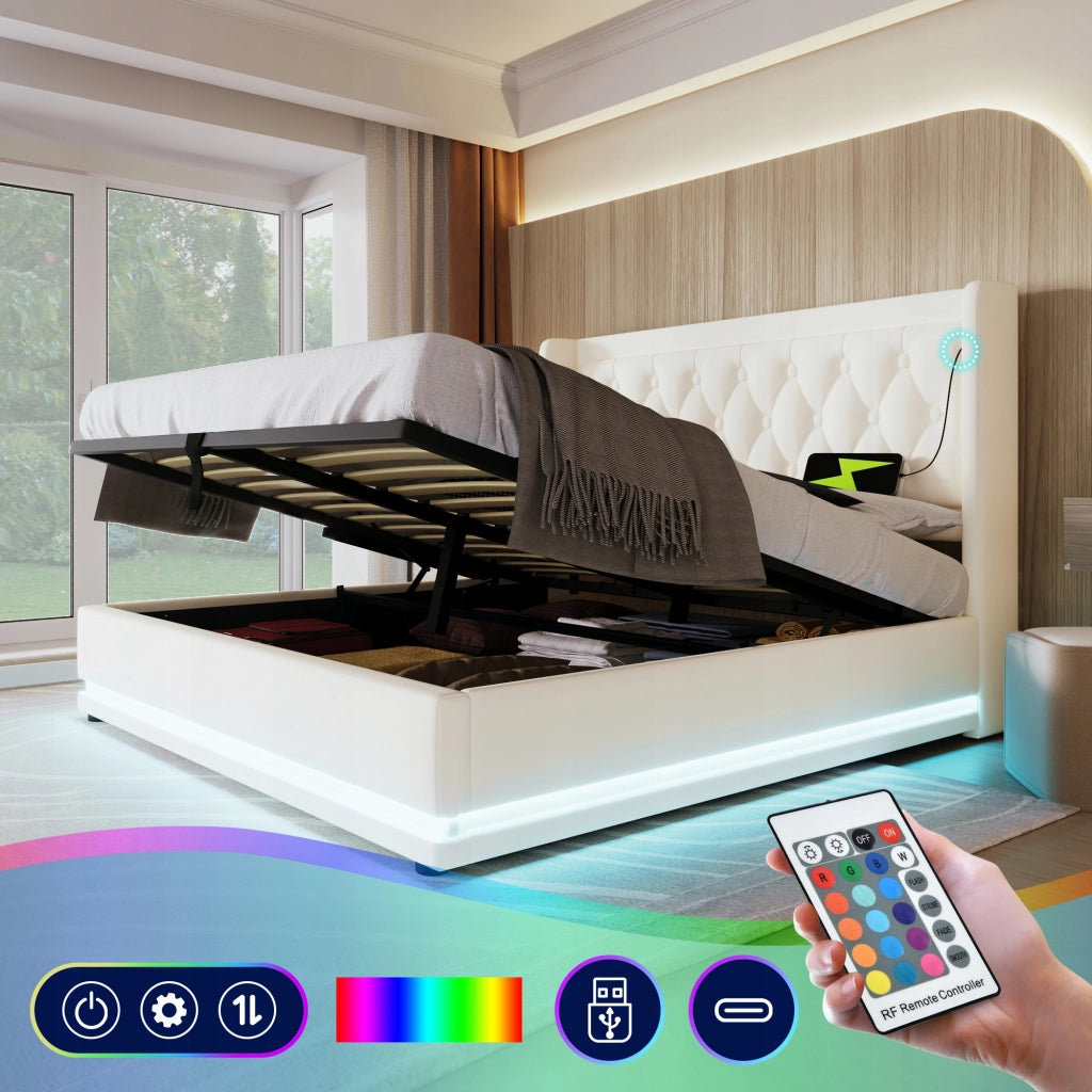 Letto Matrimoniale - Xylo - 160x200 - Bianco - USB-C e LED