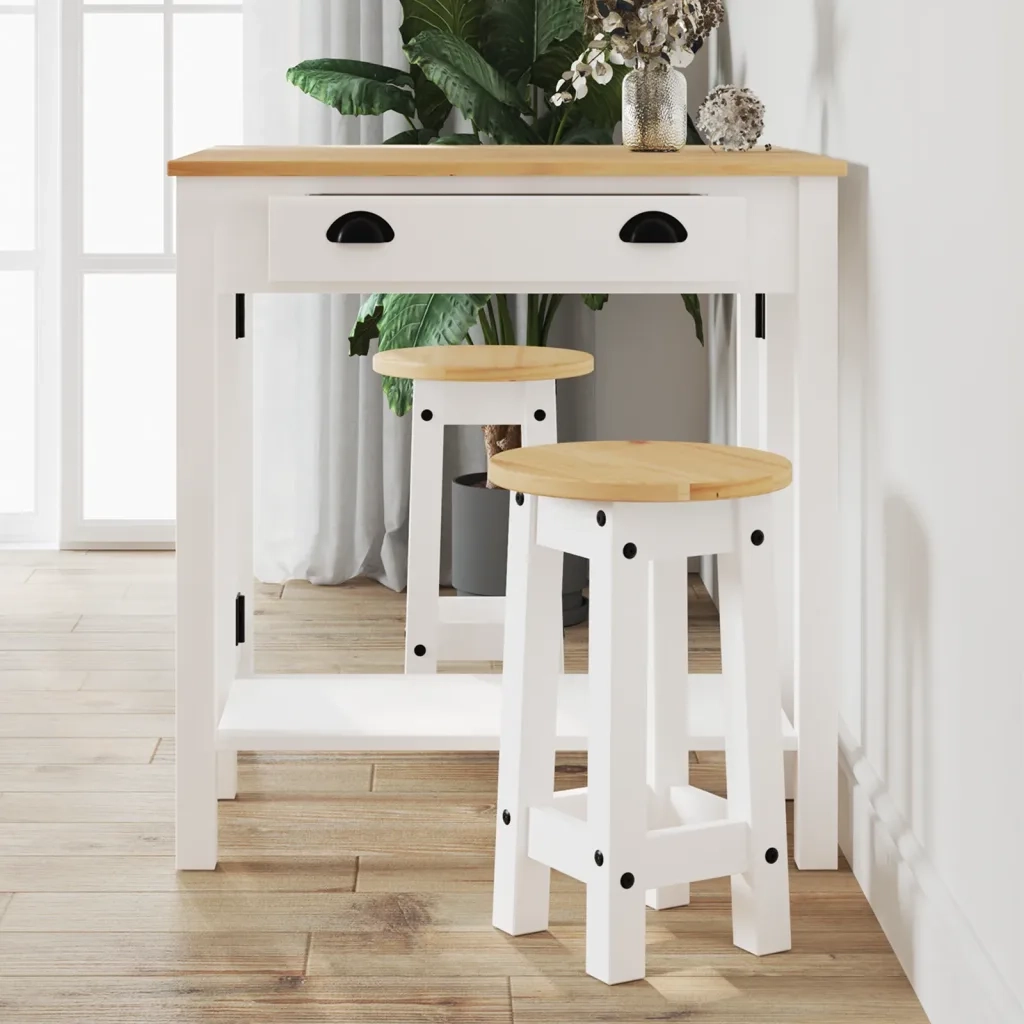 Set da Bar 3 pz Bianco in Legno Massello di Pino 4005698