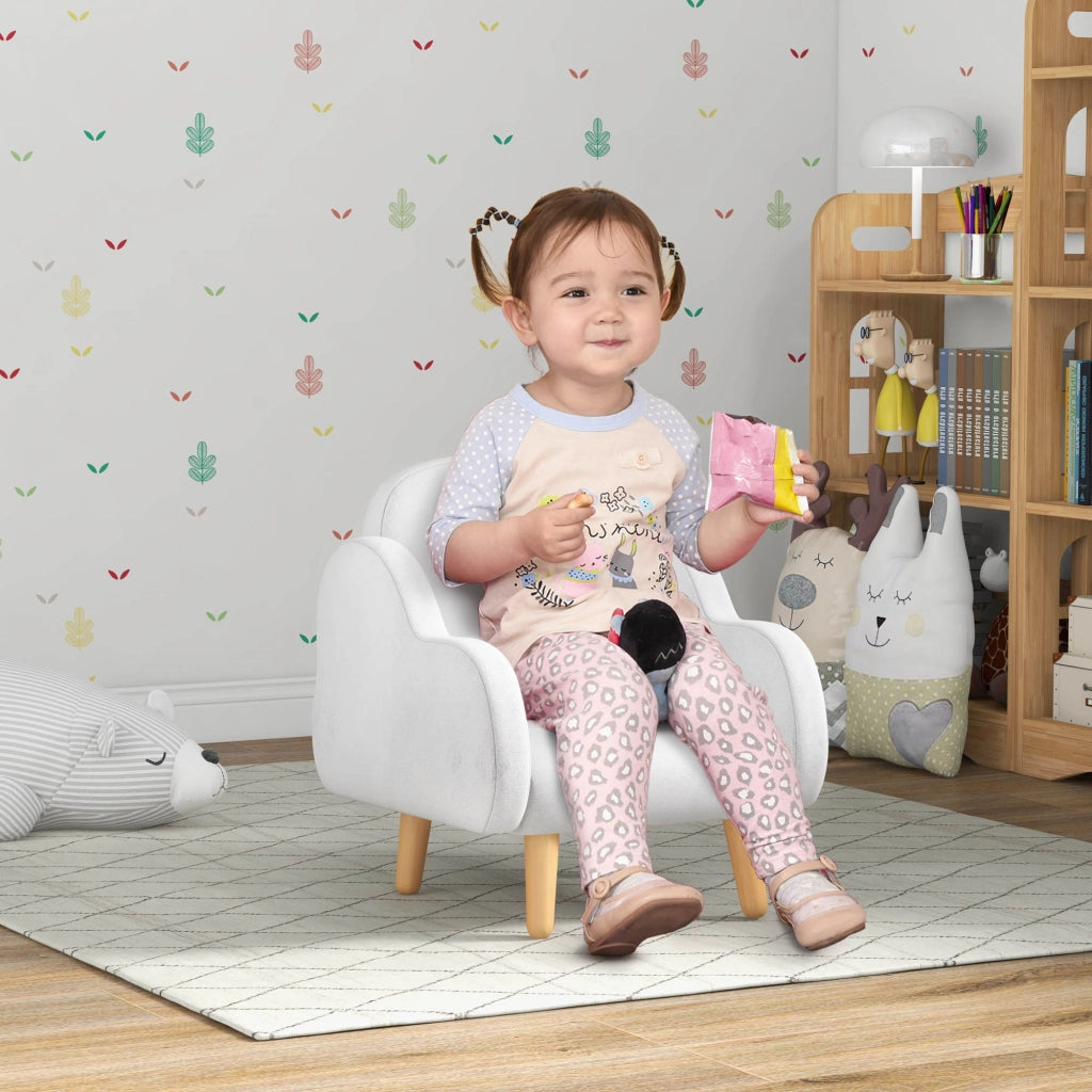Poltrona bambini scandinava con braccioli nuvola in tessuto bianco ¨C zephmum ¨C 46x51x55 cm