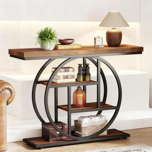 Consolle con 4 livelli e piano da 4 cm con telaio in metallo; piedini regolabili per ingresso; soggiorno; 105×30×80 cm