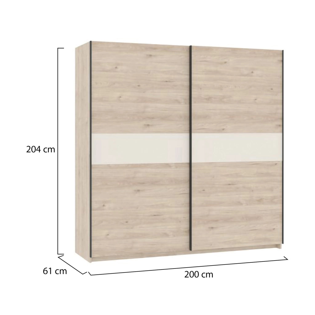 Armadio Camera da Letto Nalika, Guardaroba 2 Ante 2 Ripiani, 200x204h cm Marrone Rovere
