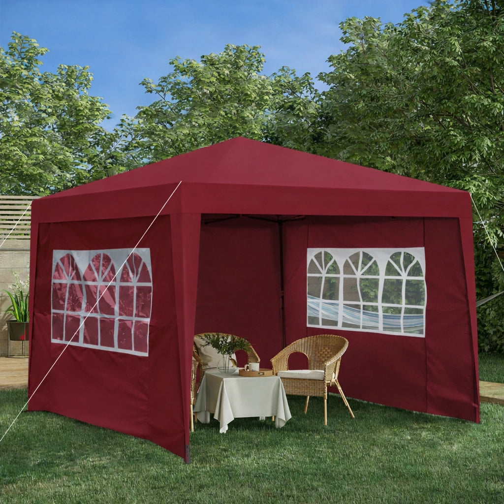 GAZEBO PIEGHEVOLE 3x3 m Borgogna in metallo