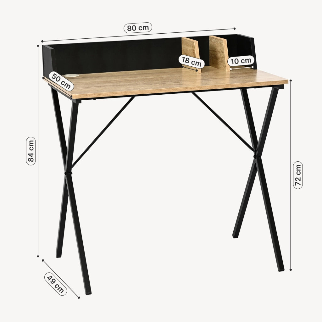 Scrivania Kappespoo con Bordo Rialzato 84 x 80 x 50 cm - Nero / Effetto Rovere [en.casa]