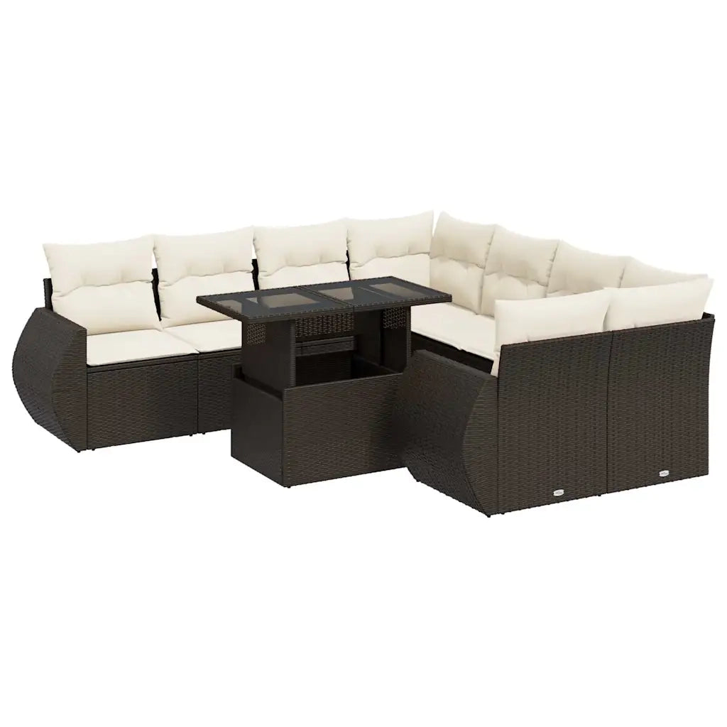 Set Divani da Giardino 9pz con Cuscini Marrone in Polyrattan 3326614