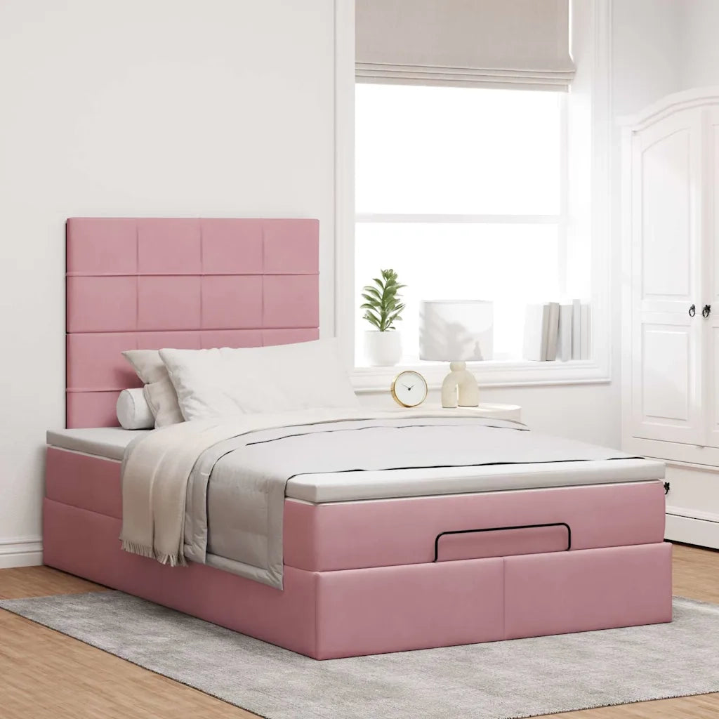 Struttura Letto Pouf con Materasso Rosa 120x200 cm Velluto 3314317