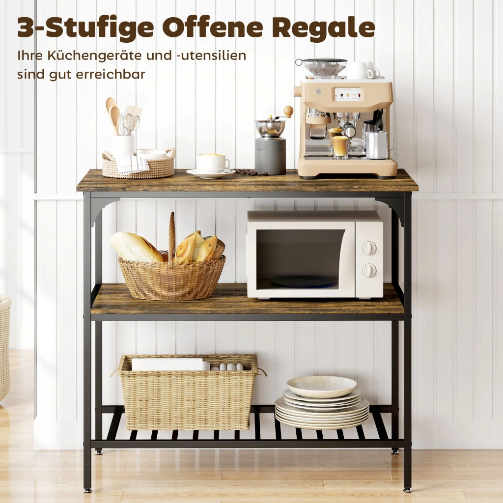 Scaffale da Cucina Rustico a 3 Ripiani ¨C Minimal ¨C Marrone e Nero