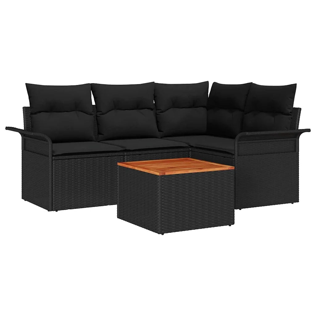 Set Divano da Giardino con archiviazione 5 pcs Nero polyrattan