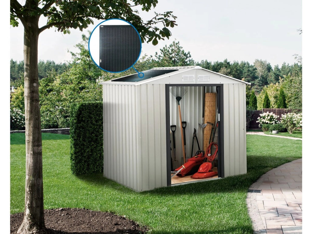 Casetta da giardino in metallo Nebraska - 4,07 m² con pannelli solari