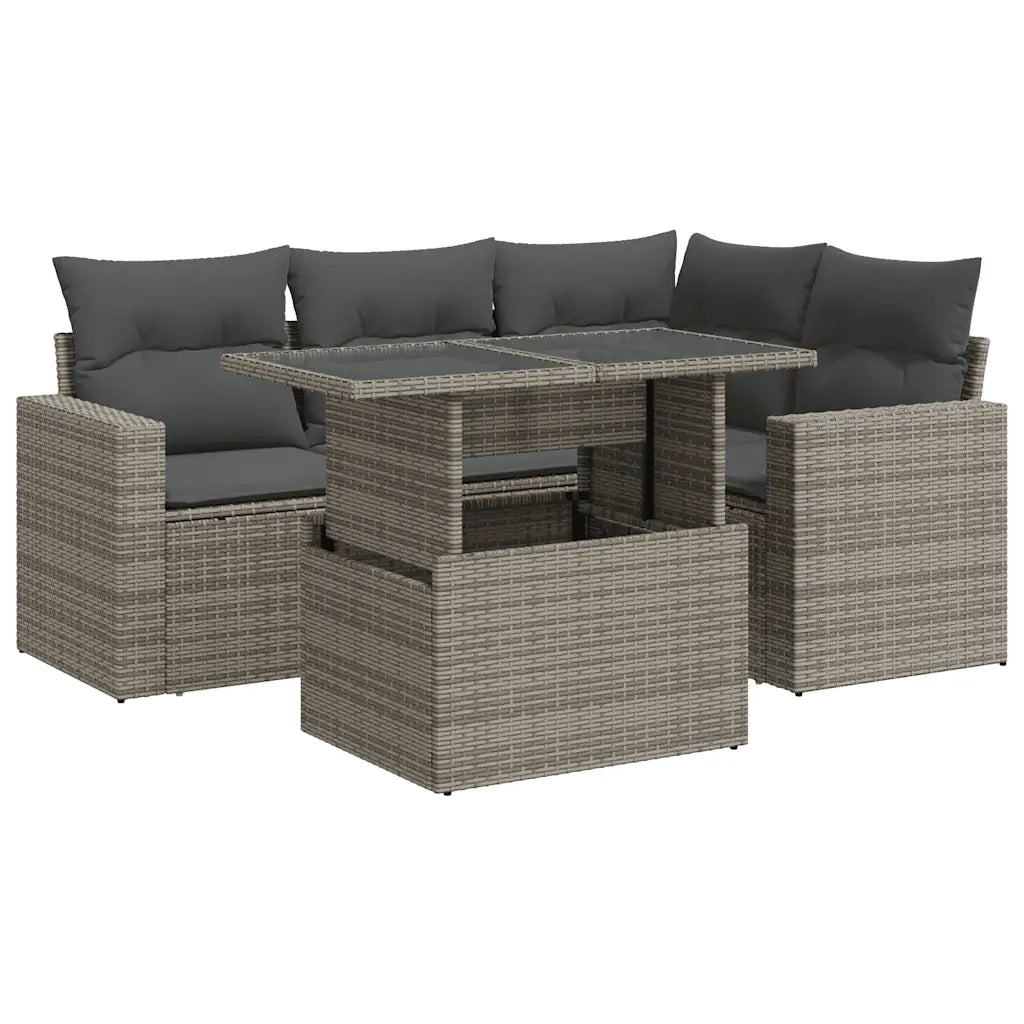 Set Divano da Giardino 5 pz con Cuscini Grigio in Polyrattan 3326311