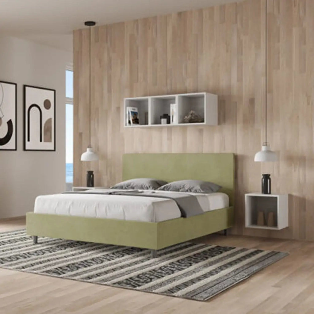 Letto matrimoniale contenitore imbottito 160x200 microfibra tè verde Adele