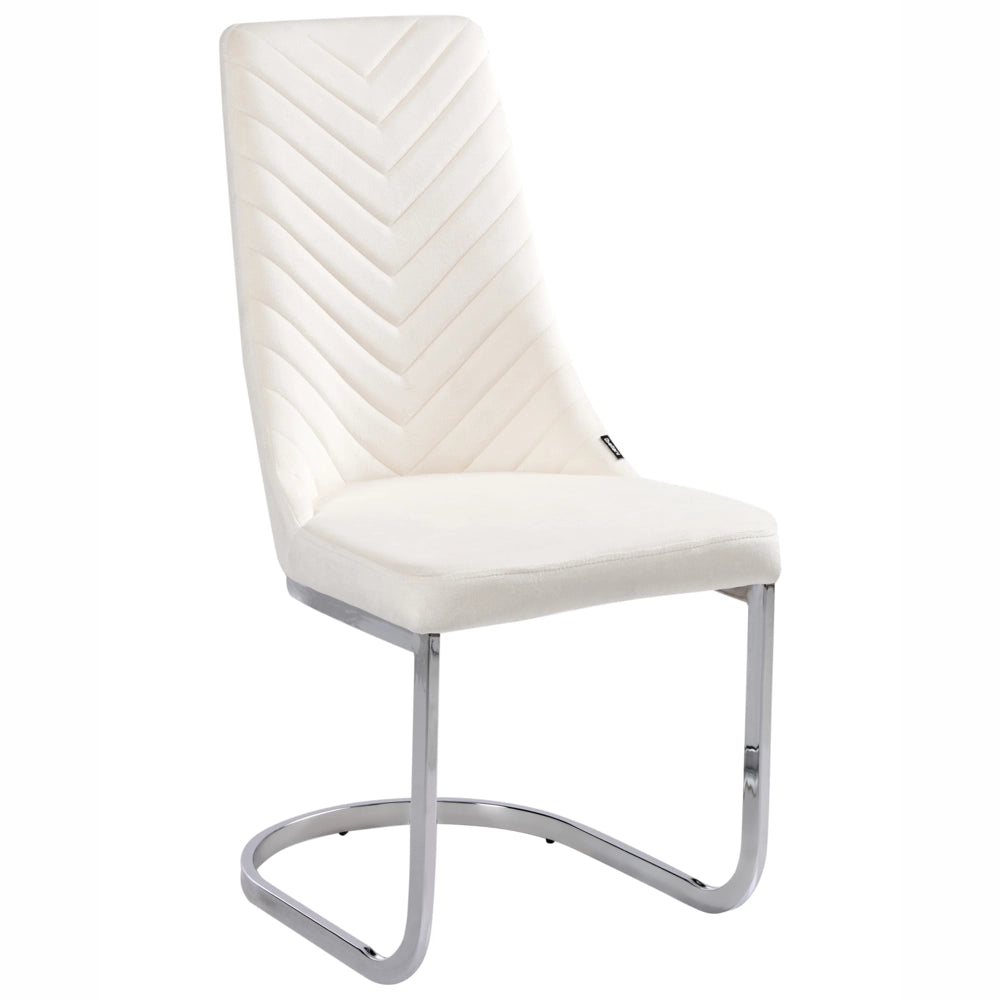 Set di 2 sedie da pranzo in velluto bianco sporco senza braccioli con schienale alto sedia a sbalzo da soggiorno