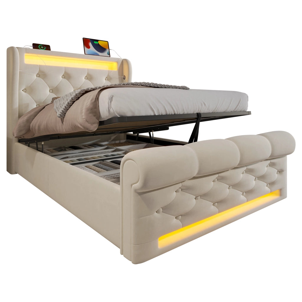 letto imbottito velluto beige 90 x 200 cm