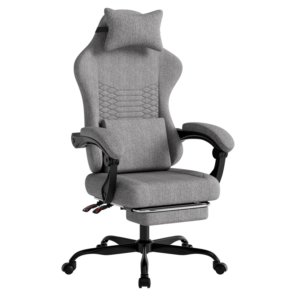 Poltrona Gaming Massaggiante ¨C MINIMAL ¨C Tessuto, Poggiapiedi, Grigio Chiaro