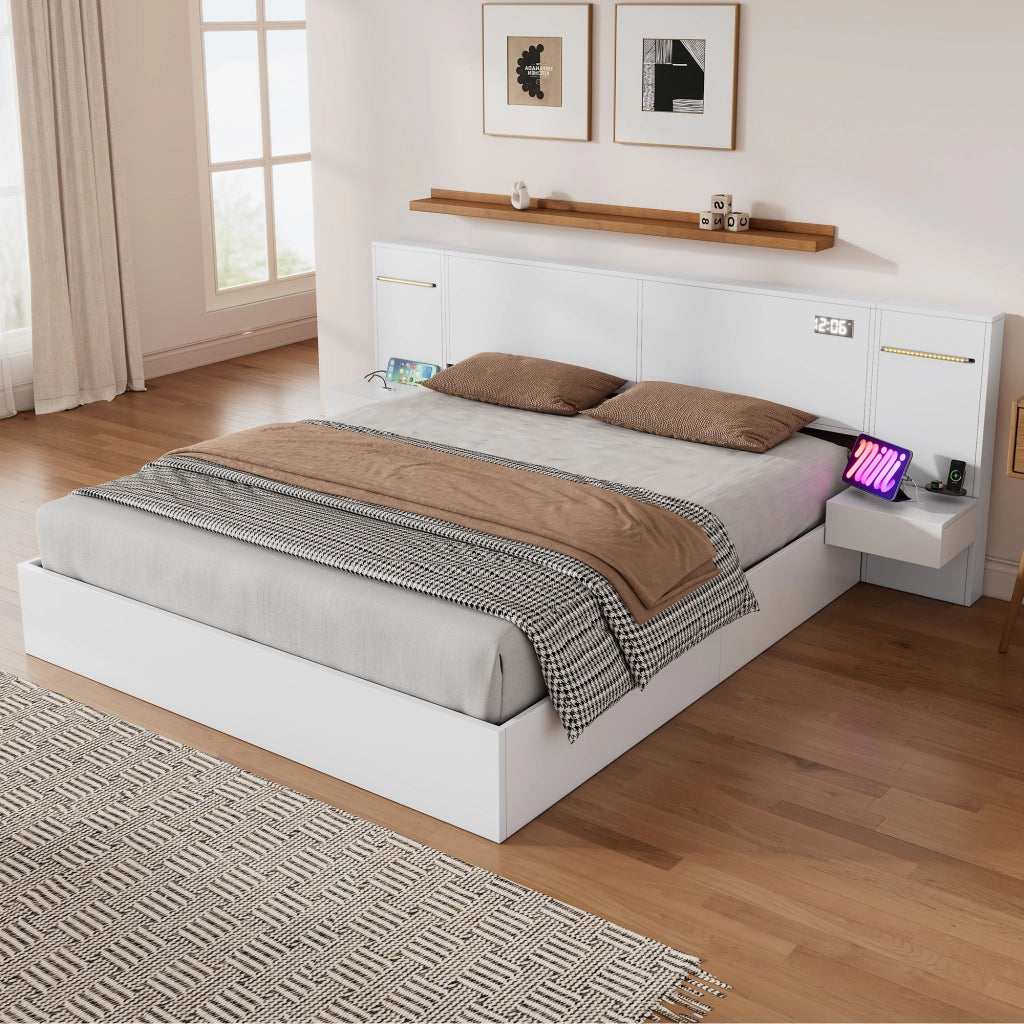 Letto adulto 180 × 200 cm; letto matrimoniale con USB-A; USB-C; orologio; altoparlanti e LED; senza materasso