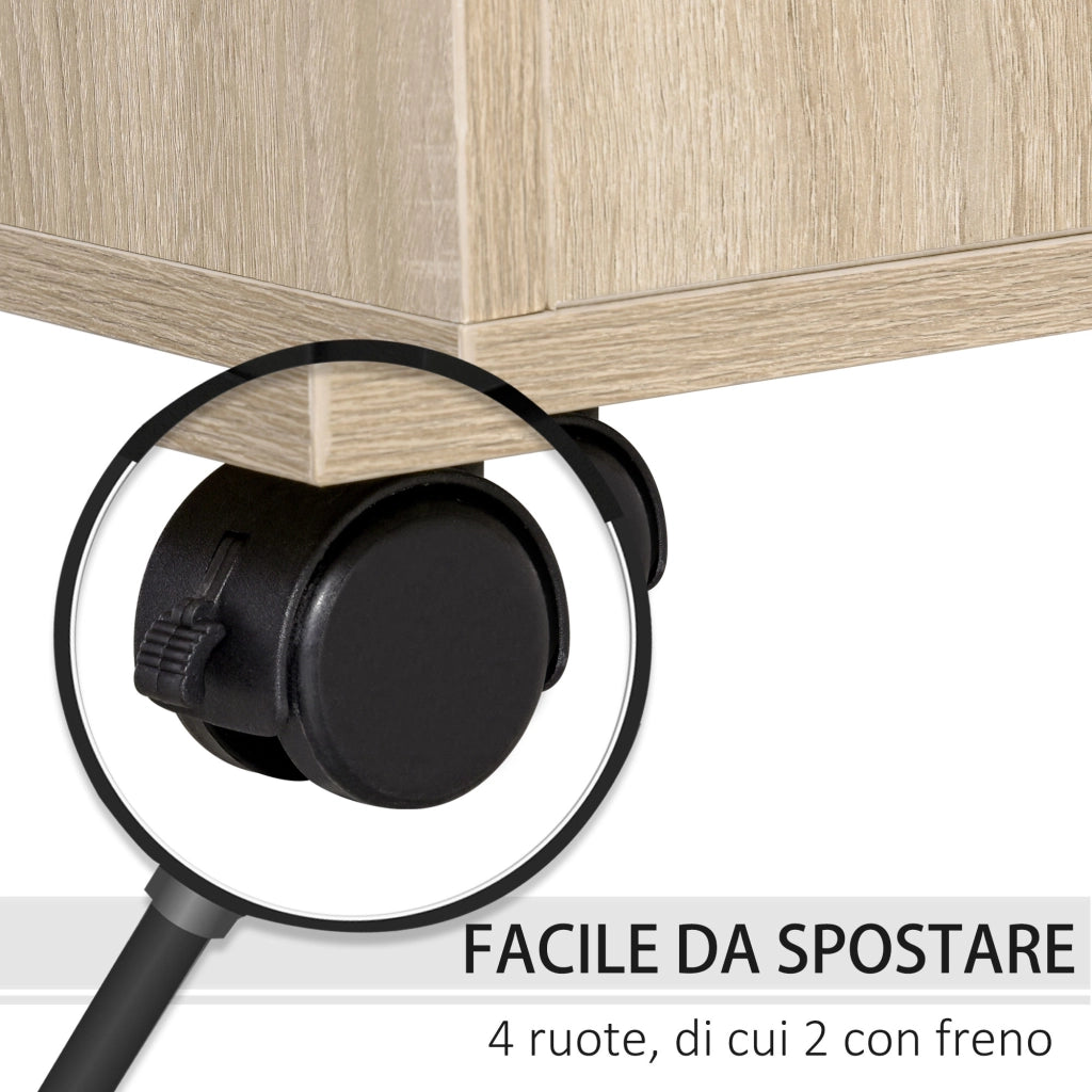 EasyComfort Mobile Porta Stampante, Mobile Ufficio, Mobiletto Basso, Mobile Multiuso con 4 Ruote, Rovere, 80x40x72cm