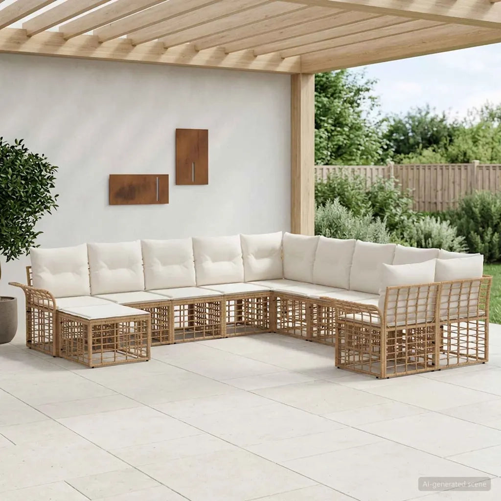 Set di divani da esterno 11 pcs Naturale e Bianco Crema 3437822