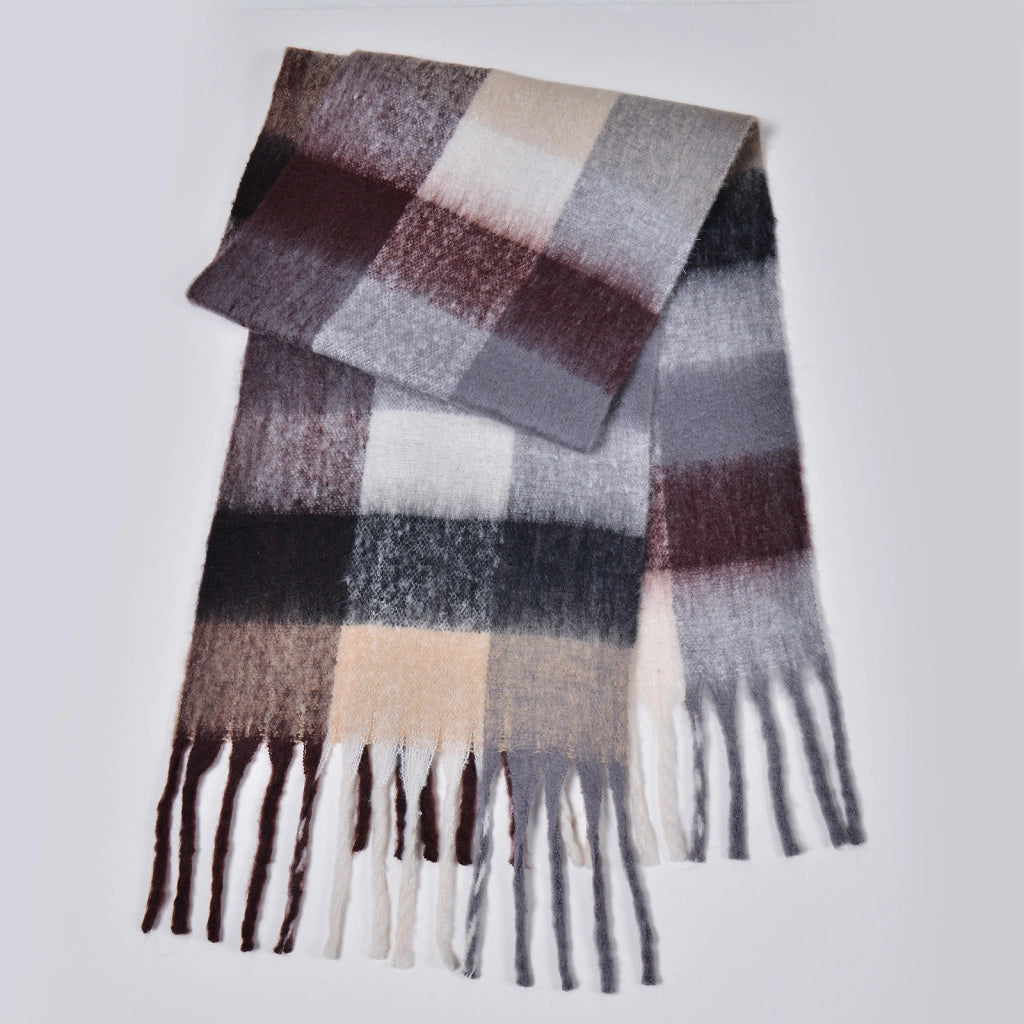 Nuova sciarpa a quadri arcobaleno, elegante, spessa, calda, lunga sciarpa a quadri con nappe