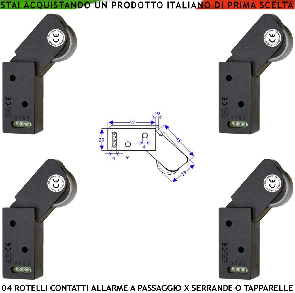 Contatto per Serranda Rotello Marrone 4 Pezzi Protezione Allarme Contro il Sollevamento e lo Strappo lo Switch Mosso dalla Rotella con Gammes Genera Impulsi Veloci 50 mS Necessita Modulo Conta Impulsi