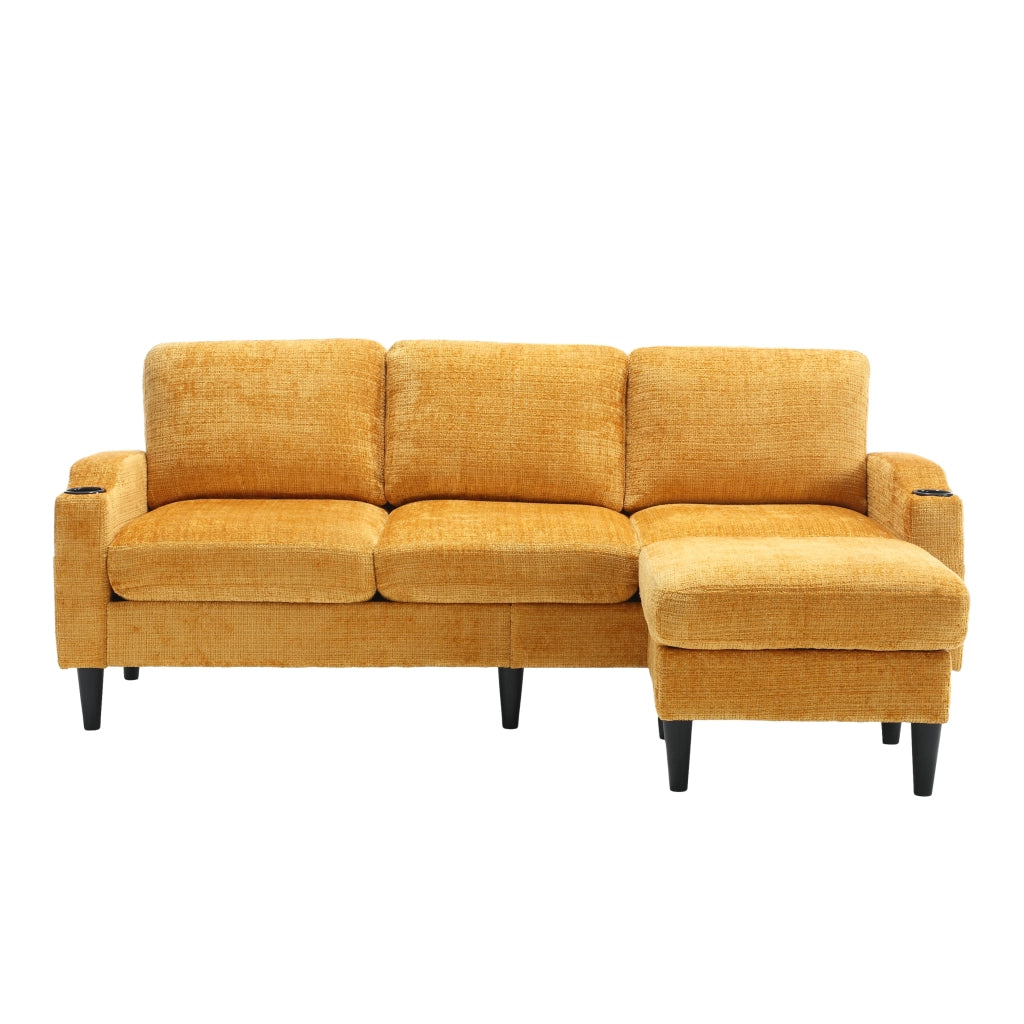 Divano 4 Posti con Poggiapiedi e Contenitore ¨C MINIMAL ¨C Velluto, Braccioli, Portabicchieri