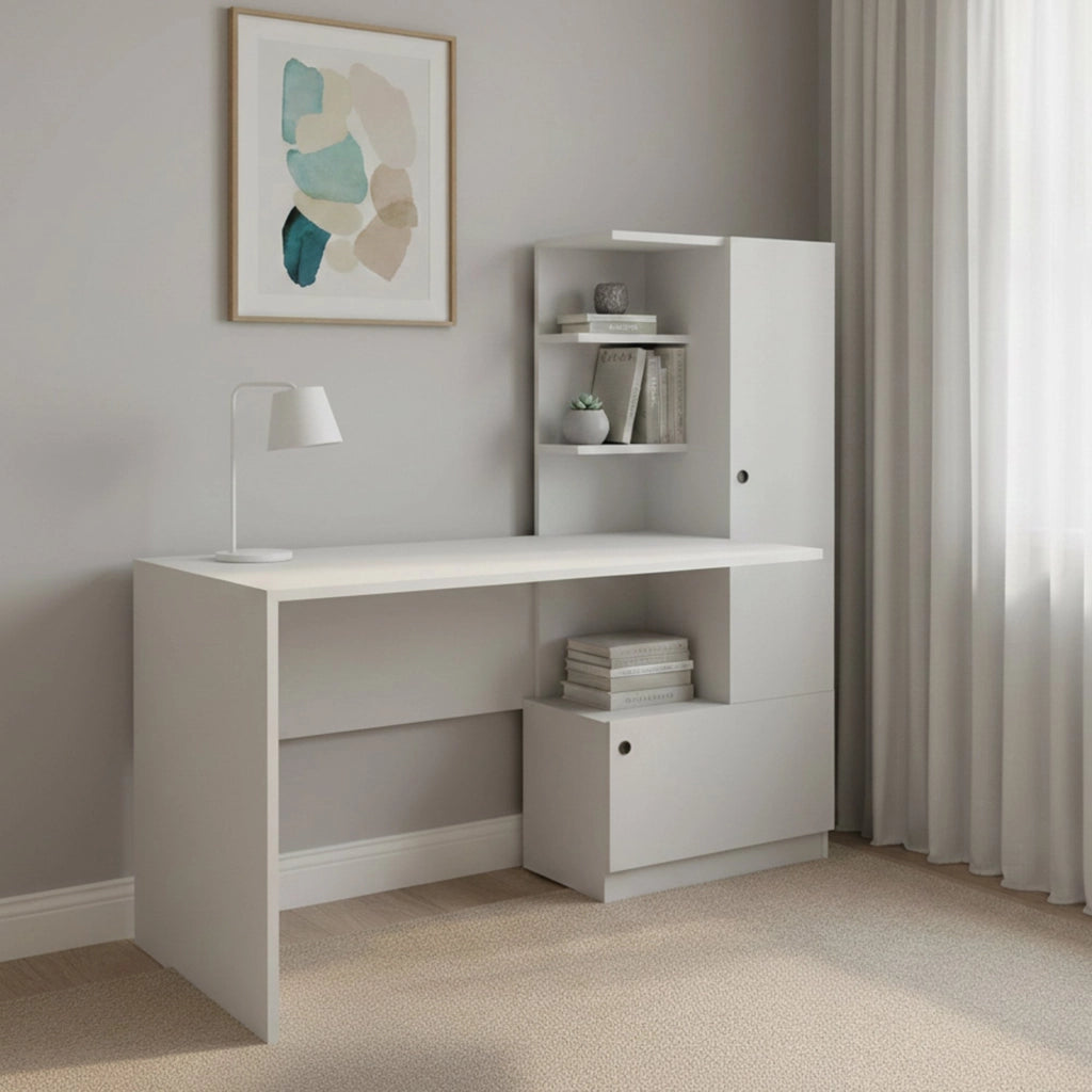 Scrivania Kimberly, Scrittoio multiuso, Tavolo per ufficio porta PC, Piano di lavoro, 120x62h74 cm, Bianco