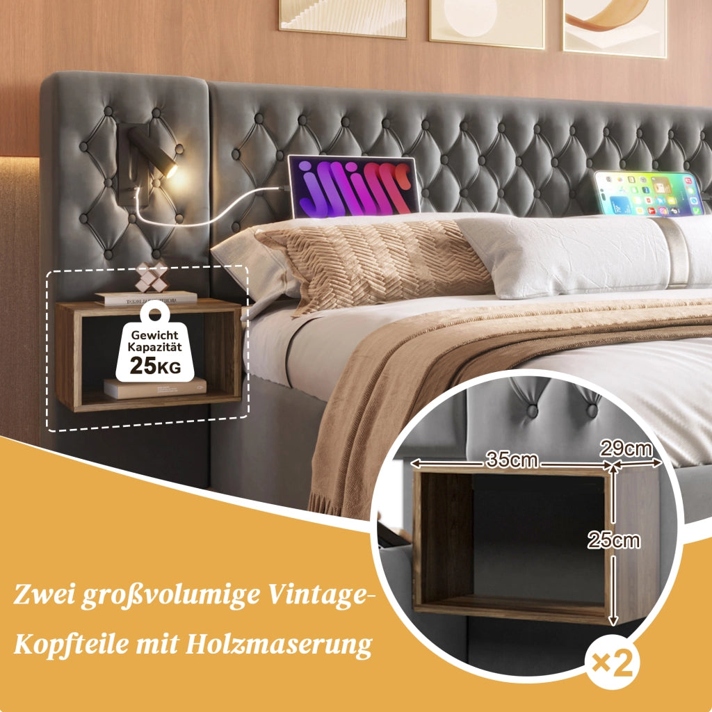 letto imbottito velluto grigio 160 x 200 cm