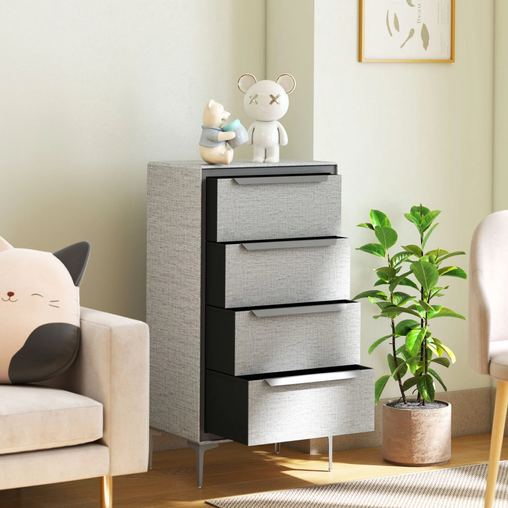 Cassettiera 4 Cassetti 60x36x88 cm con Rivestimento in Tessuto Effetto Lino in Acciaio Grigio