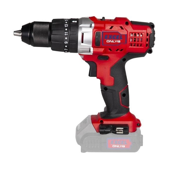 Excel ONLY1 09414 Trapano a Percussione a Batteria 18V Mandrino Autoserrante 13 mm Frizione 19 Posizioni LED 1,3 Kg