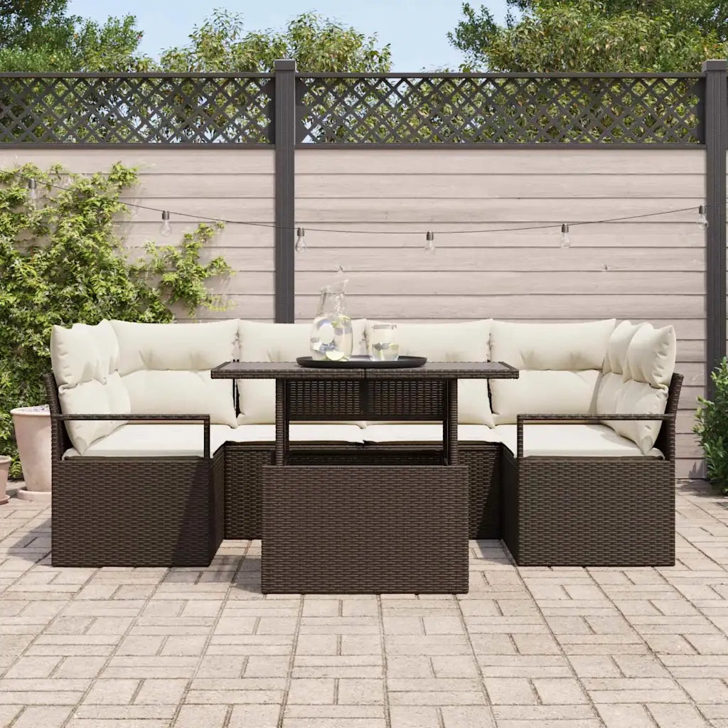 Set Divano da Giardino con cuscino 7 pcs Marrone polyrattan