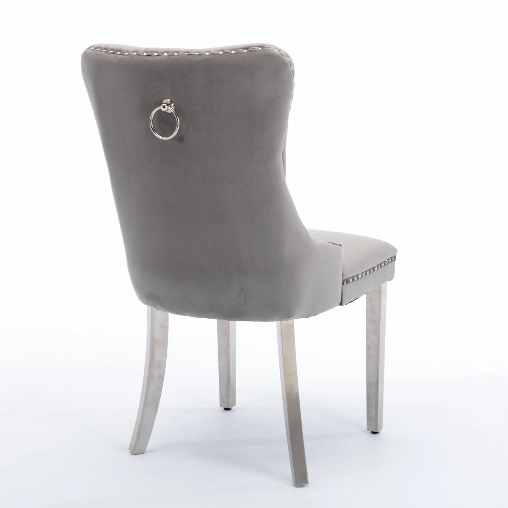 Sedie da pranzo 2 pezzi con schienale alto imbottito e piedini regolabili in velluto grigio 62 × 51 × 47 cm