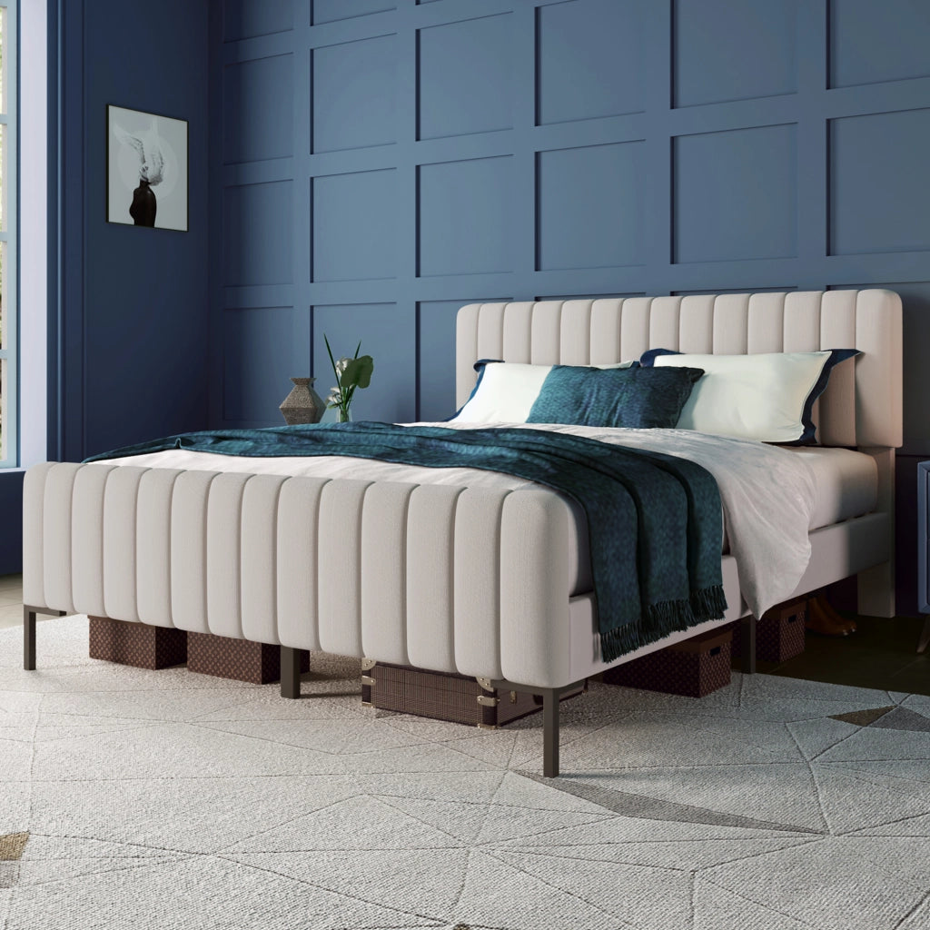 letto imbottito lino grigio beige 180 x 200 cm