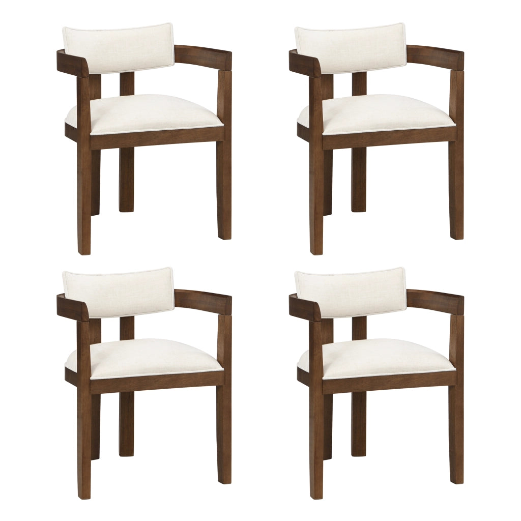 Set da 6 sedie da pranzo in legno massiccio con braccioli, rivestimento in lino, colore noce