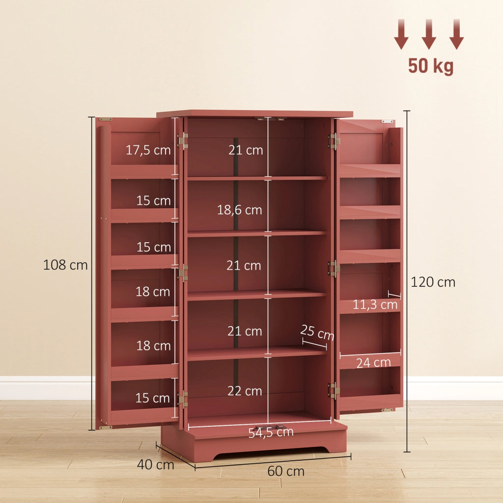 Credenza Cucina 5 Ripiani ¨C Xylo ¨C Porte Regolabili 60x40x120cm Effetto Legno Rosso